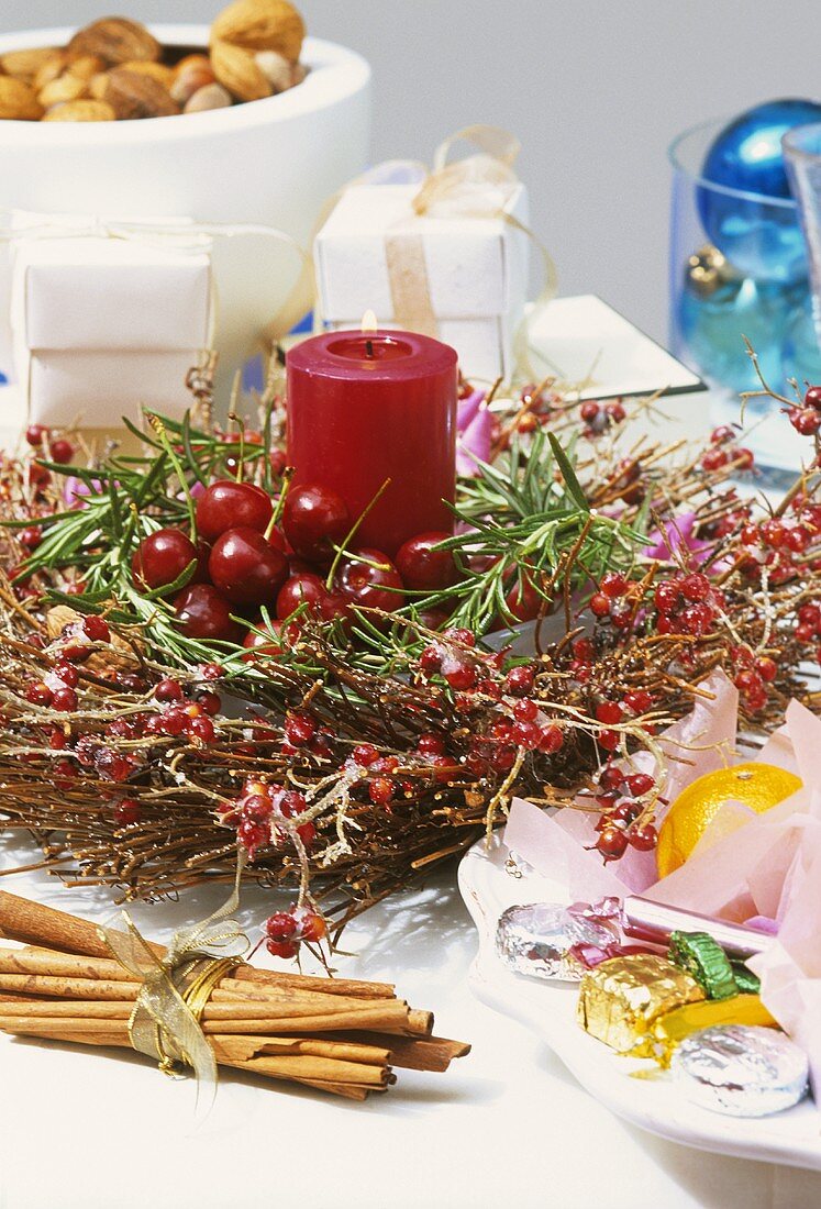 Christmas arrangement with cherries