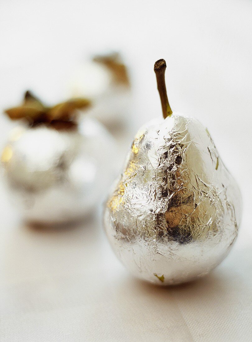 Silvered pear and apple