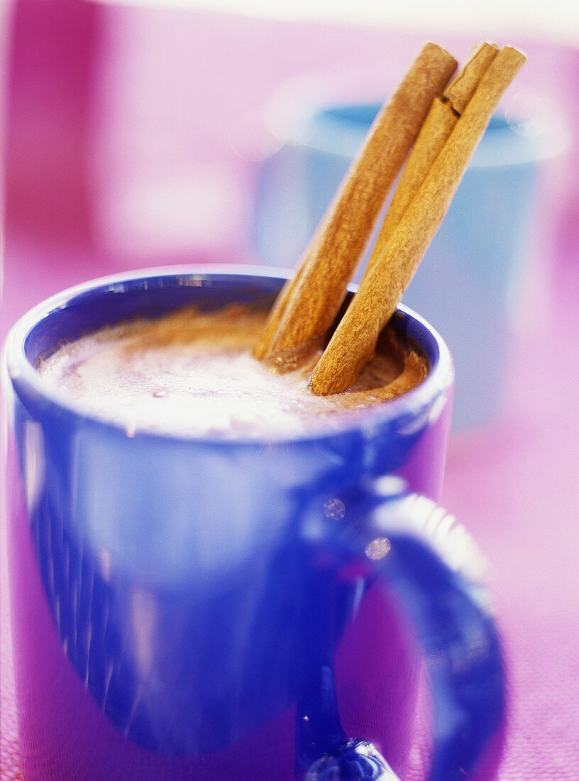 Hot chocolate with cinnamon sticks