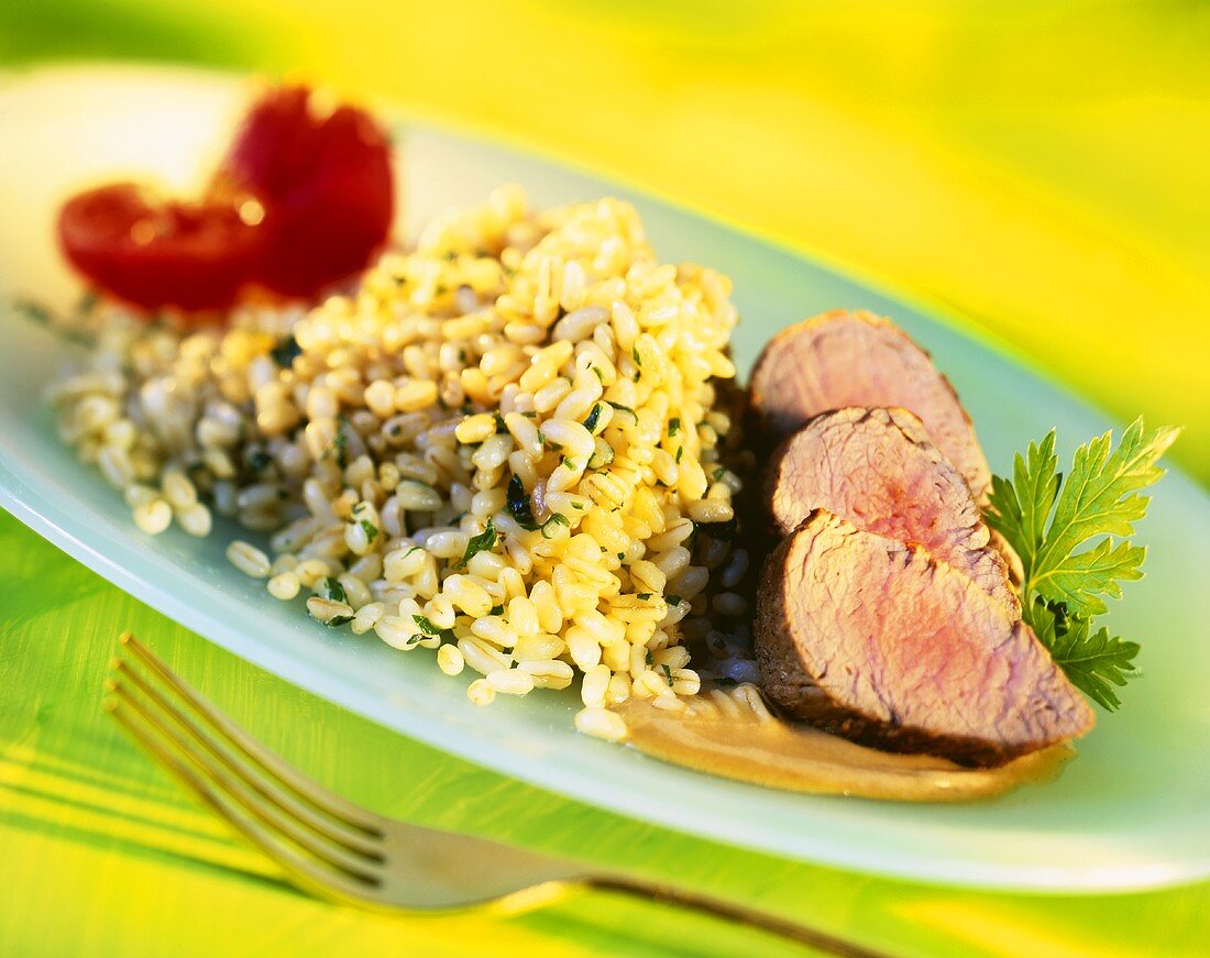 Beef fillet with barley