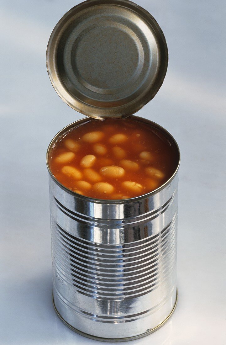 Opened tin of beans