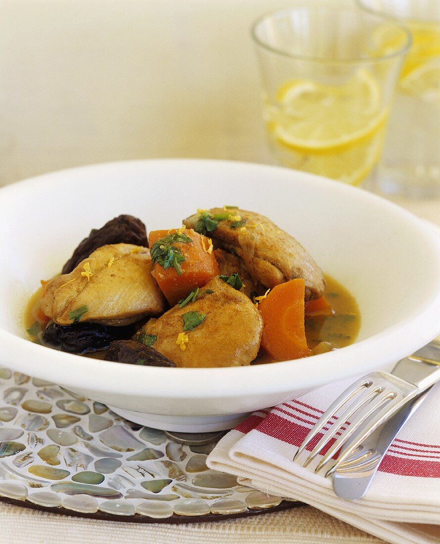 Chicken with vegetables and dried fruit, Morocco