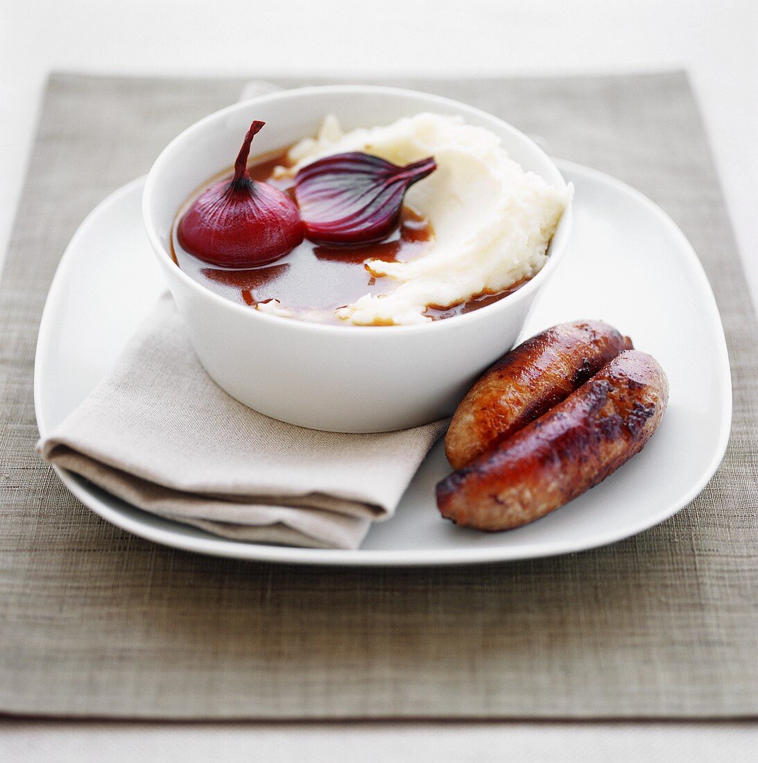 Sausage and mash with onion gravy