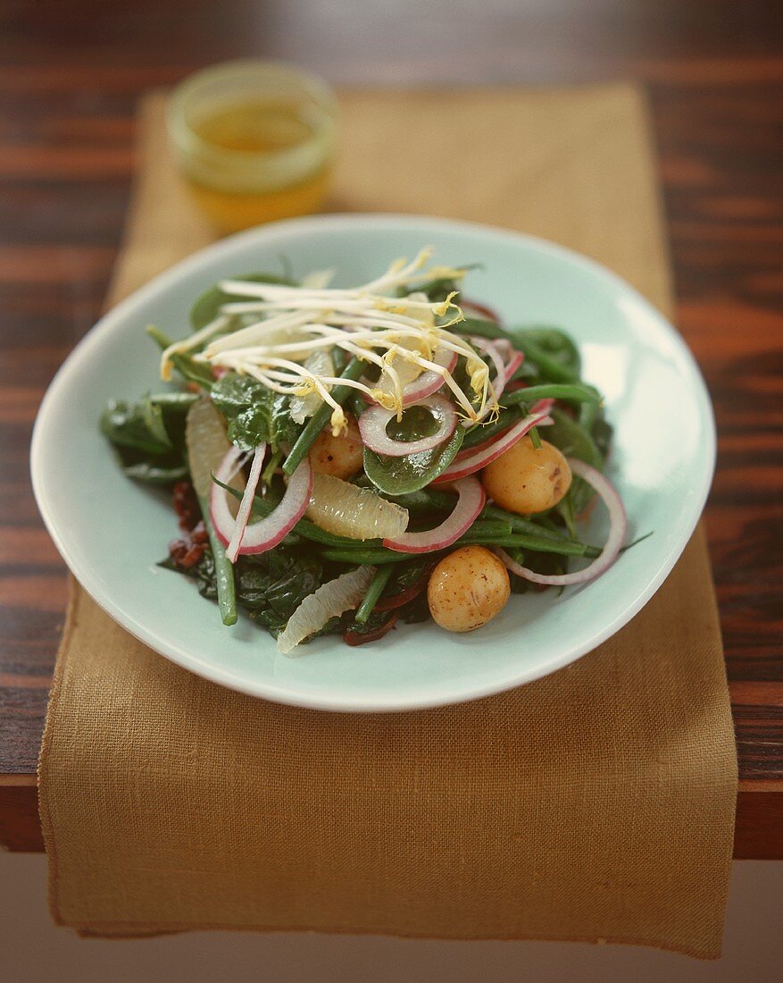 Bean and vegetable salad with lemon and beansprouts