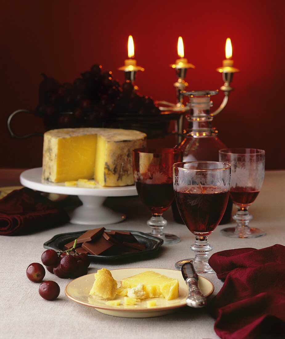 Cheese with chocolate, grapes and port for Christmas