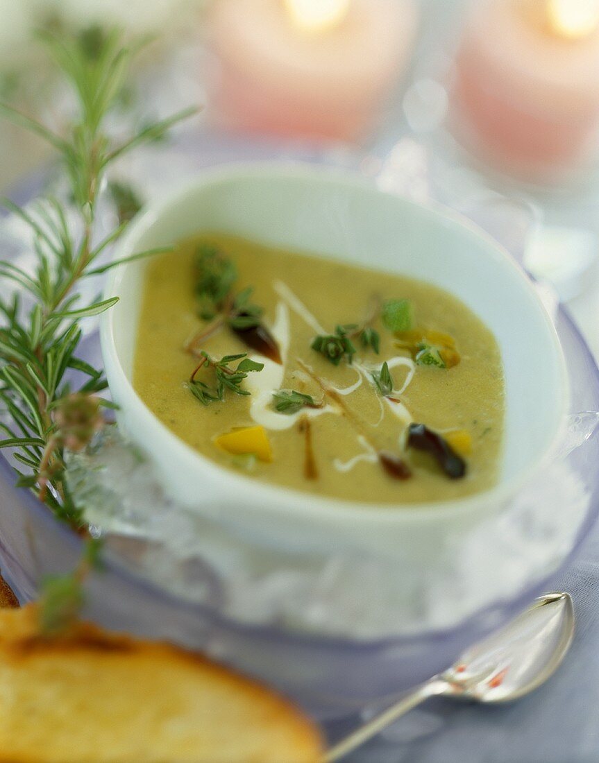 Cream of vegetable soup with fresh herbs