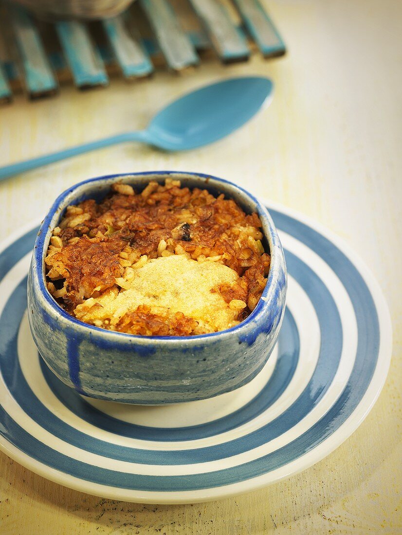 Arroz al horno (oven baked rice, Spain) with squid