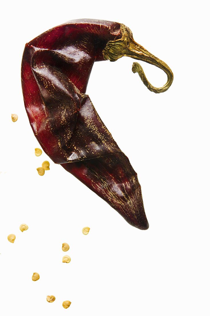 A dried chilli pepper (chile de arbol, tree chilli pepper)