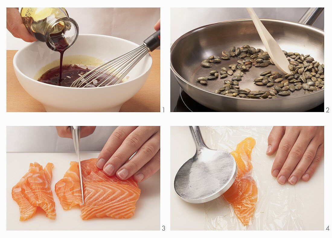 Salmon carpaccio being prepared