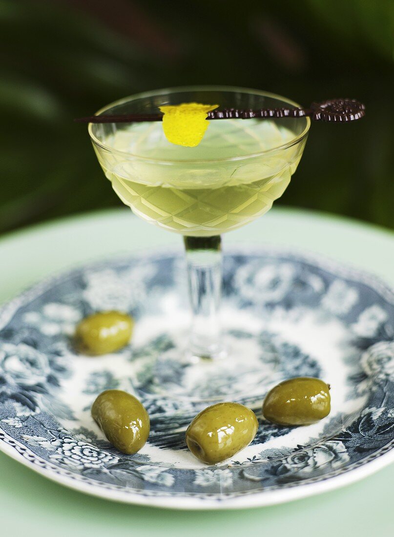 Elderflower Martini with olives