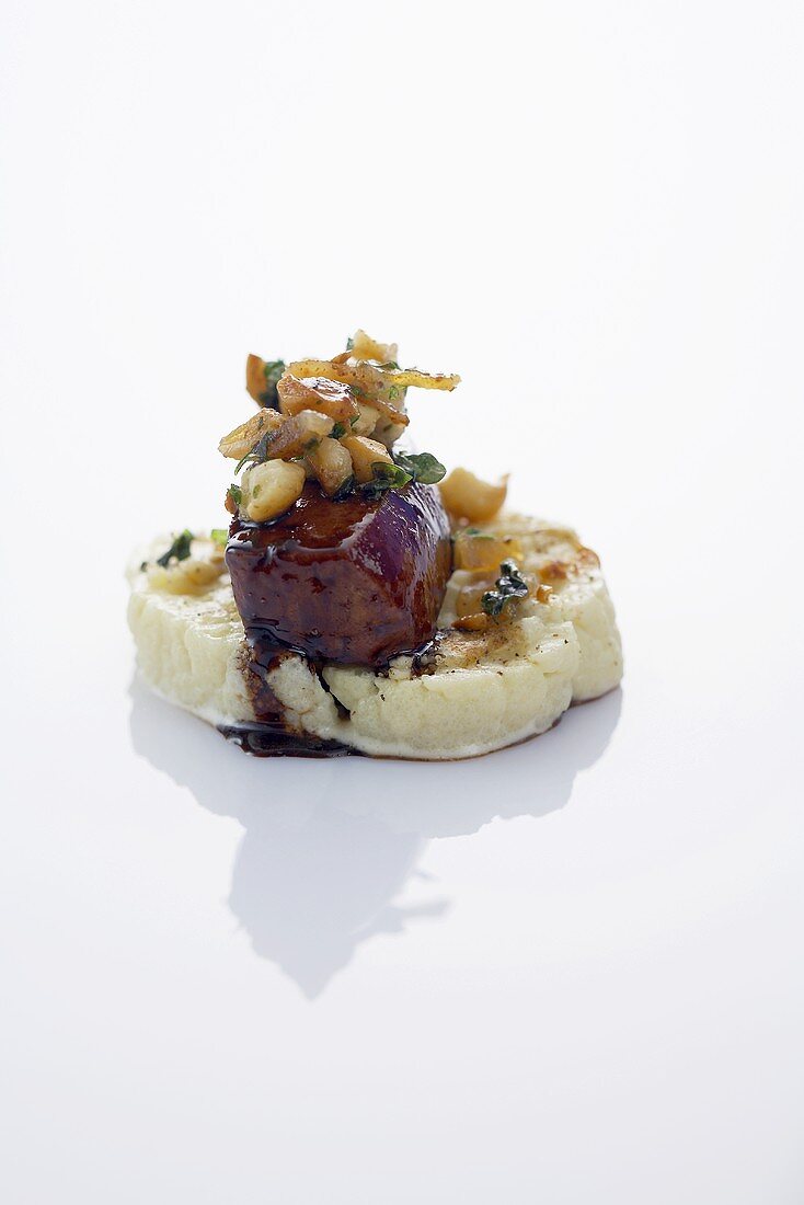 Poached veal liver on cauliflower