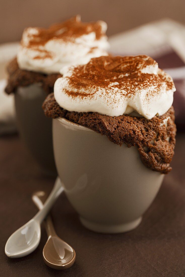 Chocolate cake with cream, baked in a cup