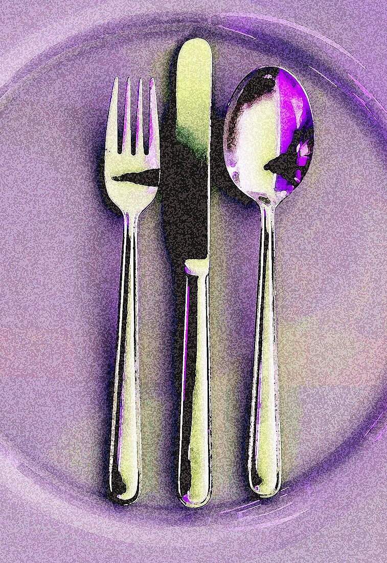 A knife, fork and spoon on a plate