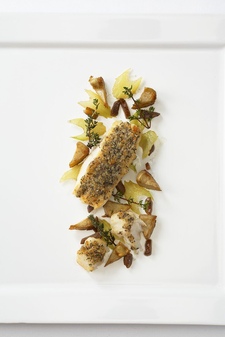 Turbot fillet with artichokes and chocolate sauce