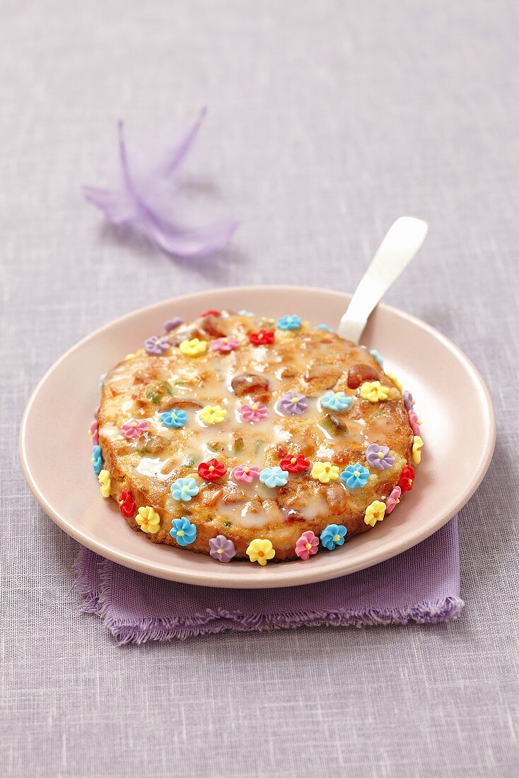 Mazurek (Polish Easter cake) with sugar flowers