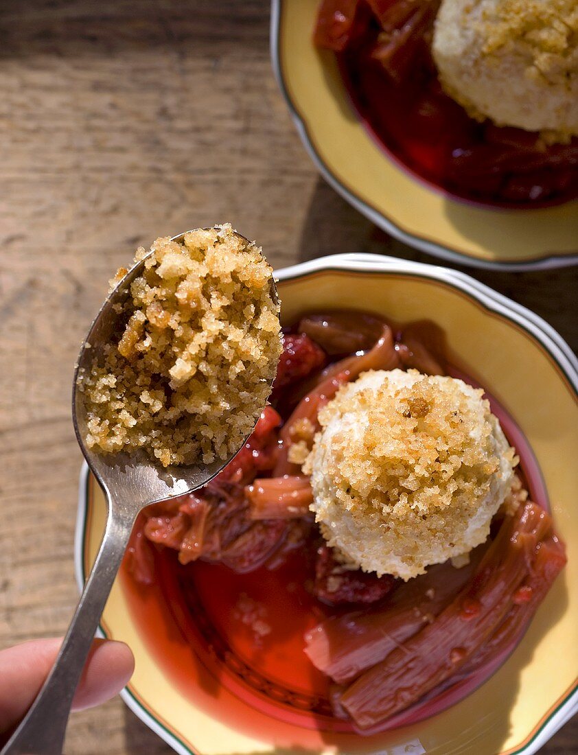 Pot dumplings with rhubarb compote