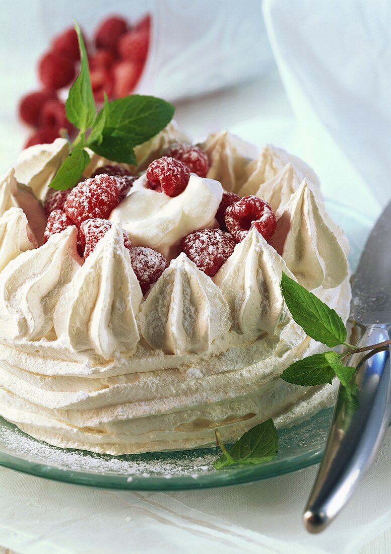 Raspberry pavlova (meringue dessert)