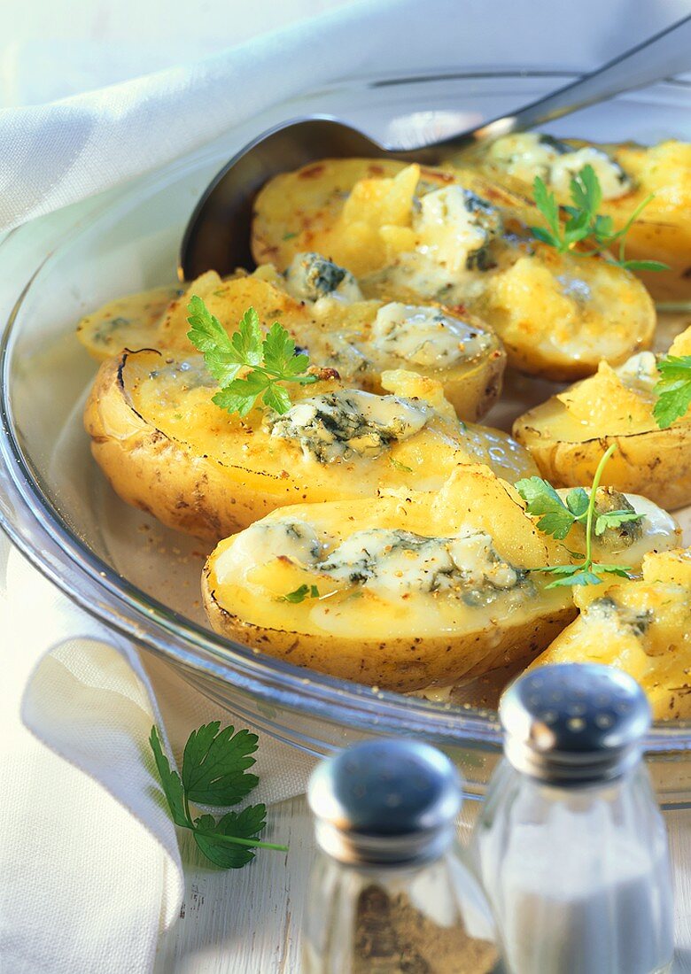 Baked potatoes with cheese filling