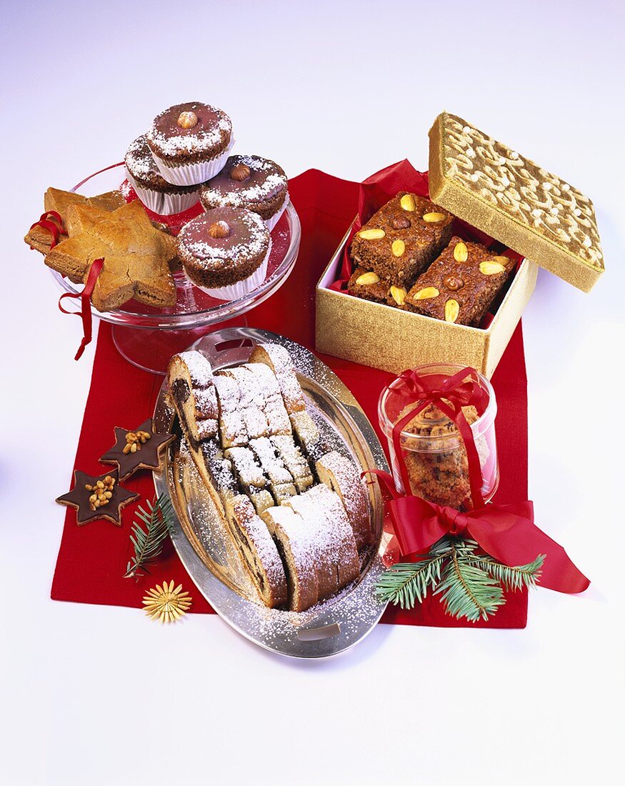 Marzipan and poppy seed stollen, gingerbread, muffins etc.