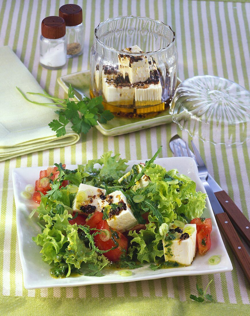 Lollo biondo lettuce with diced feta