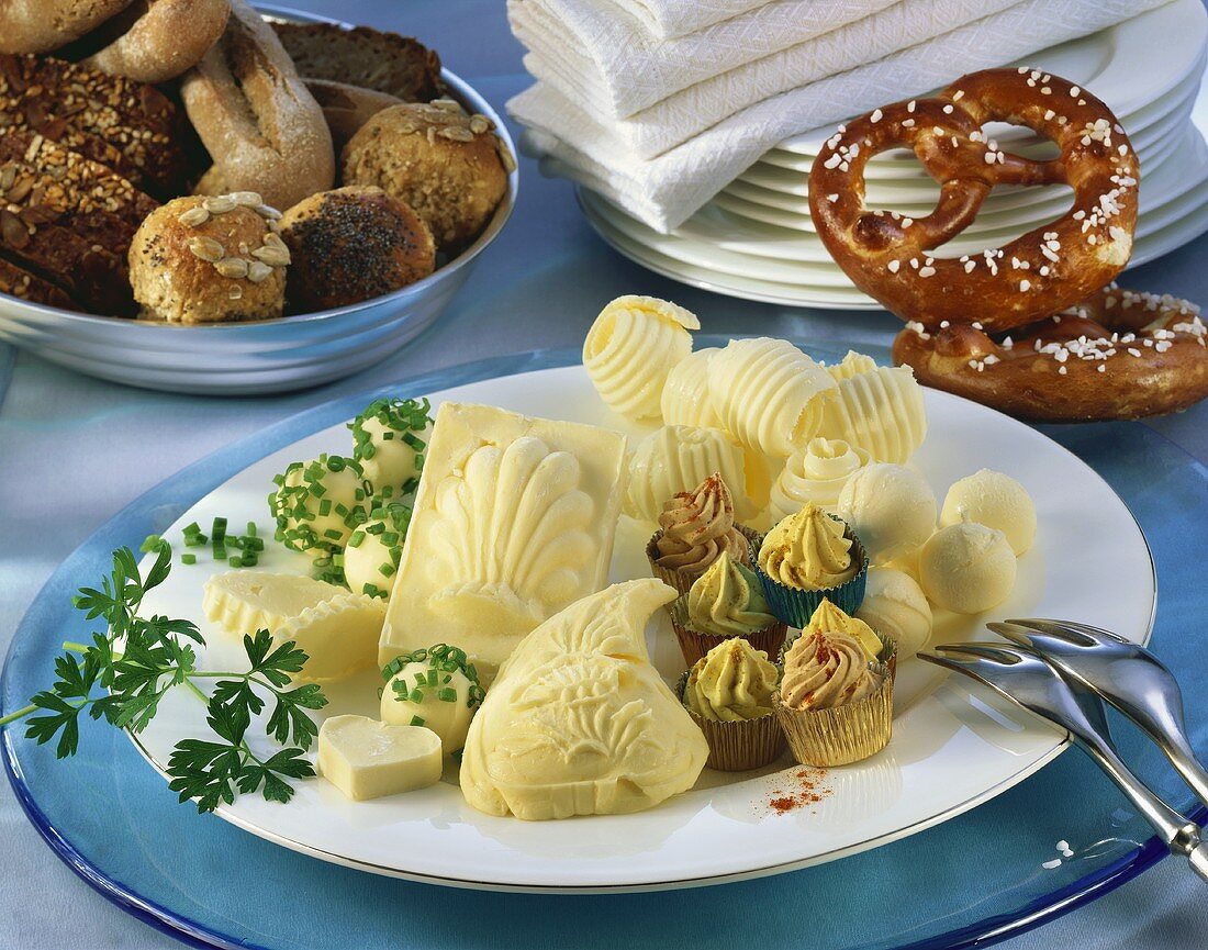 Various types and shapes of butter