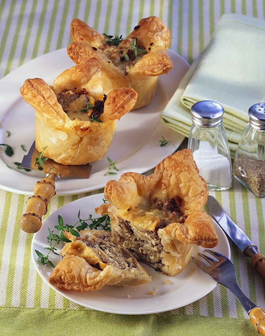 Small lamb and mushroom pasties with Cheddar cheese