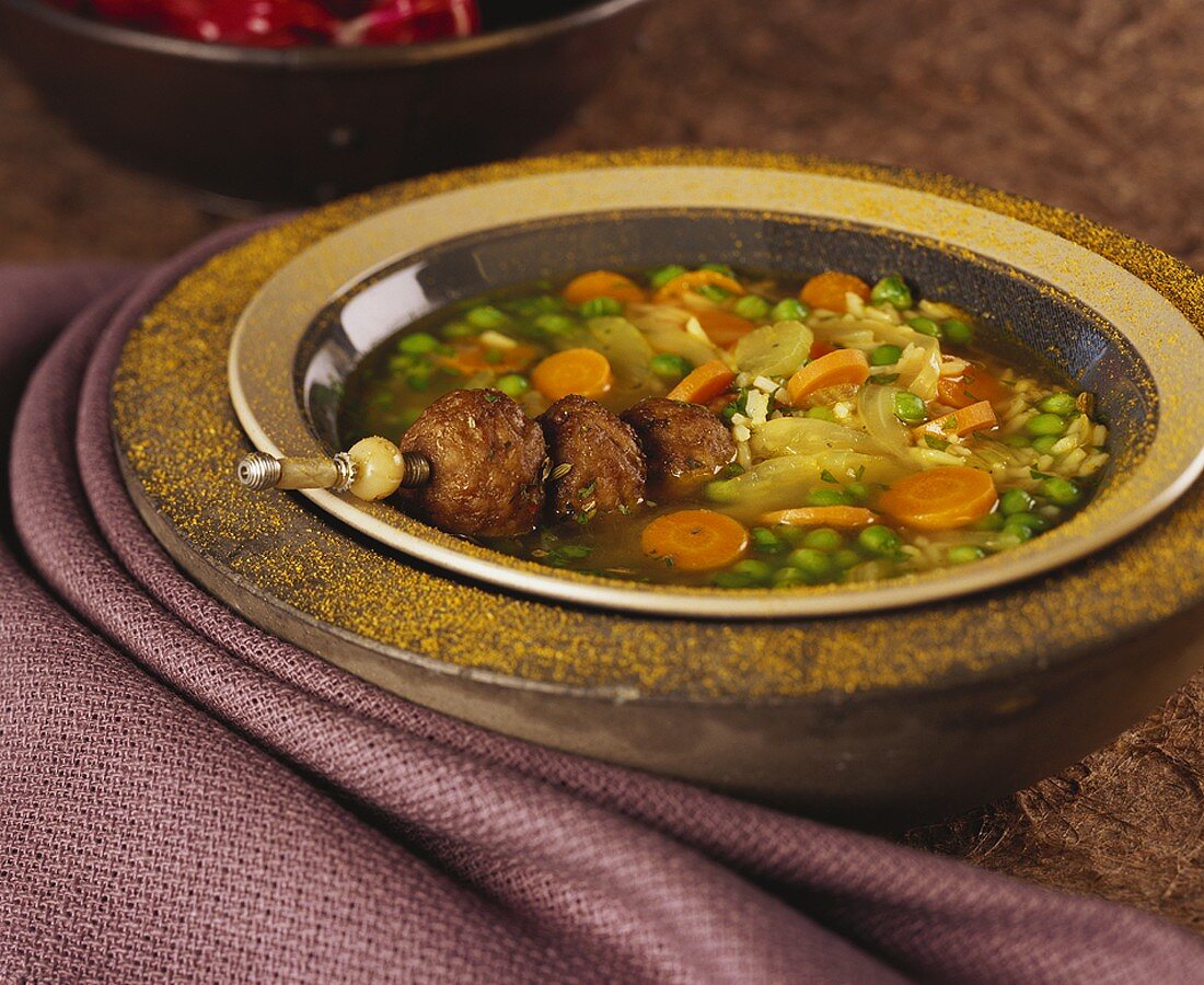 Rice and vegetable stew with minced lamb kebab