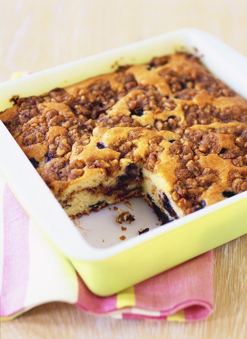 Blueberry cake baked in baking dish