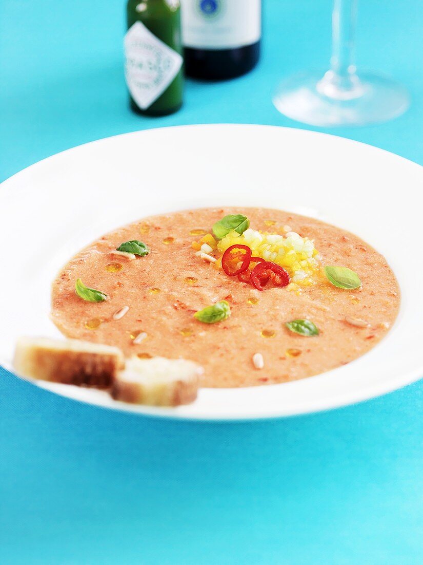 Gazpacho with pine nuts and basil