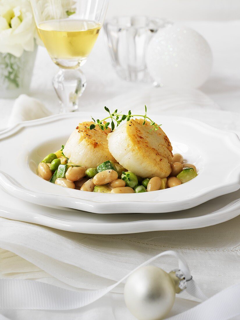 Succotash (beans and corn) with scallops