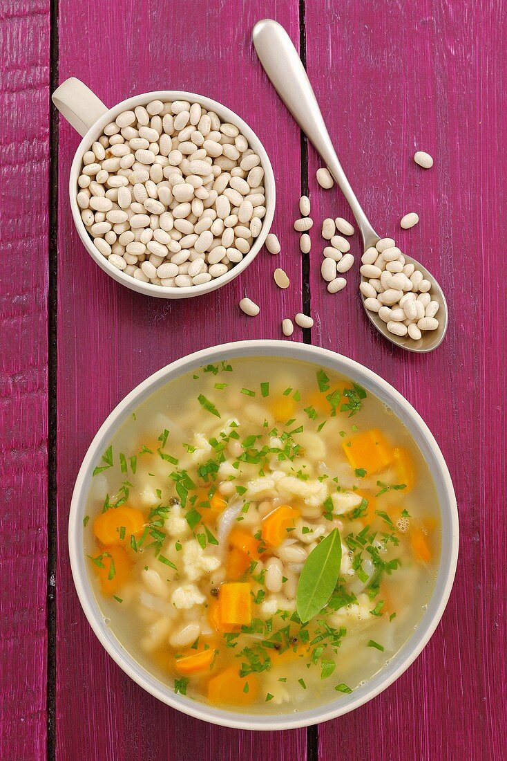 White bean soup with spaetzle noodles
