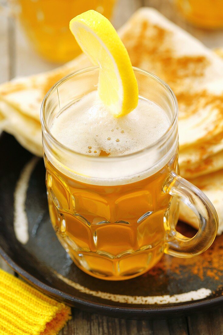 Hot beer and flatbread with cinnamon