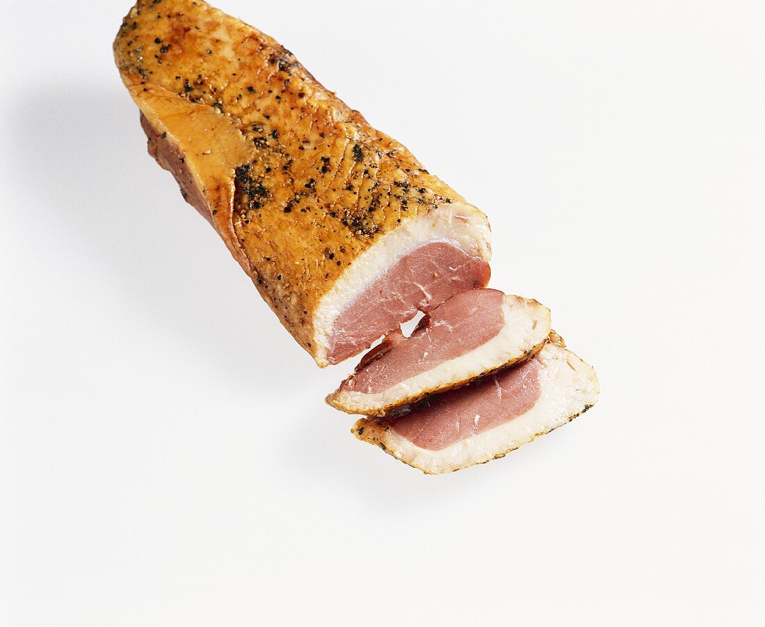 Smoked duck breast, partly sliced