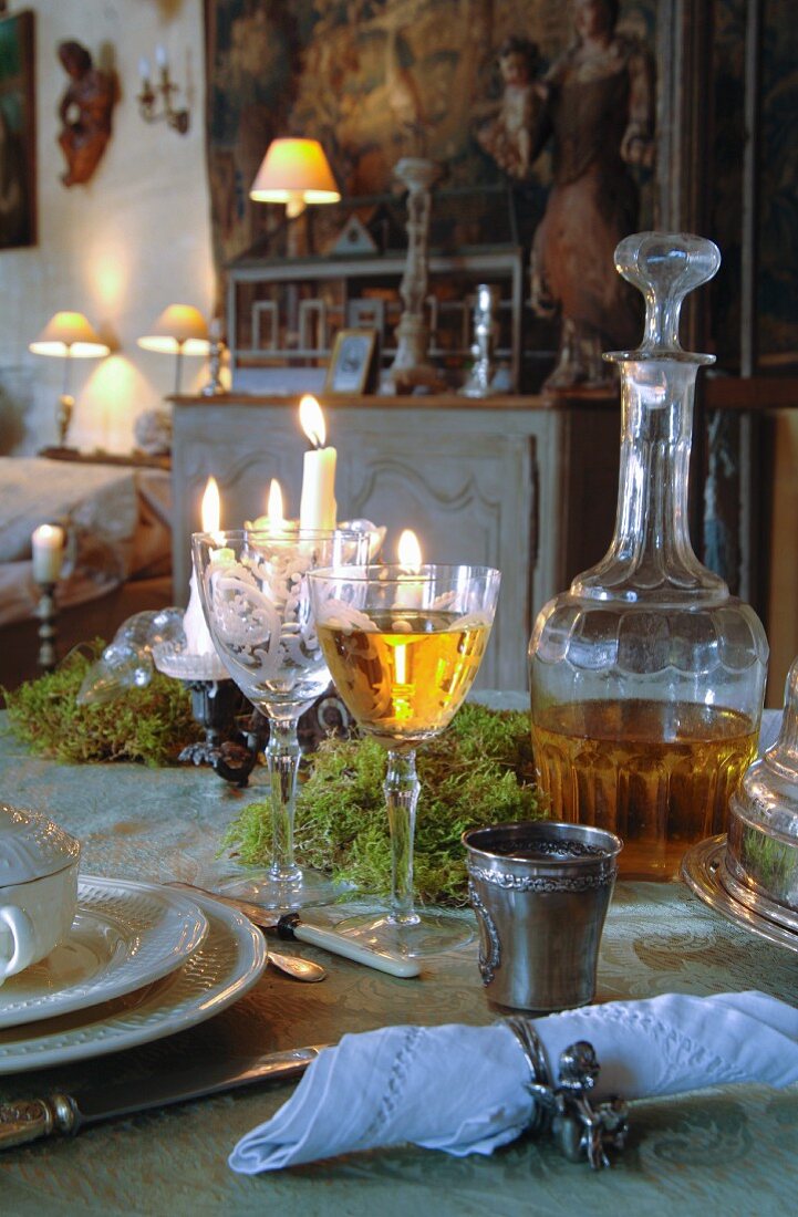 Laid table in country house