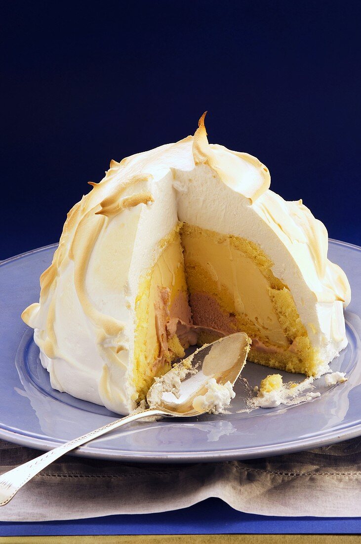 Iced bombe, a portion removed
