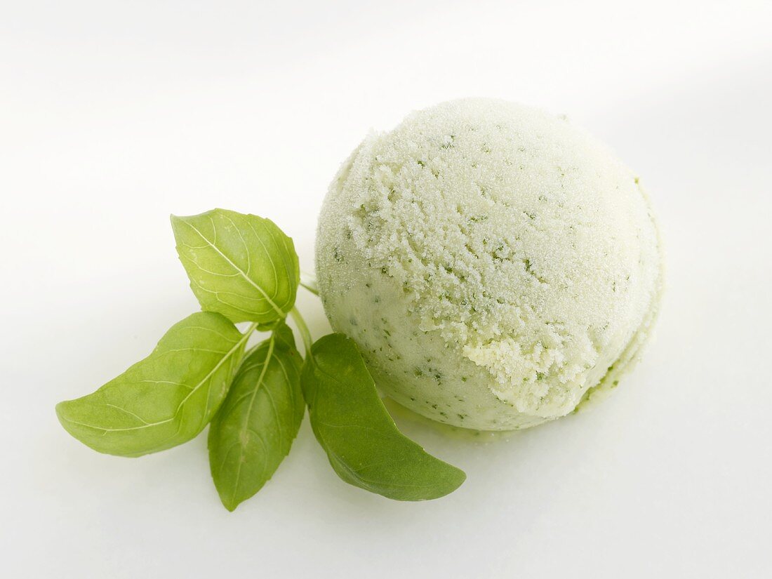 A scoop of basil and avocado ice cream