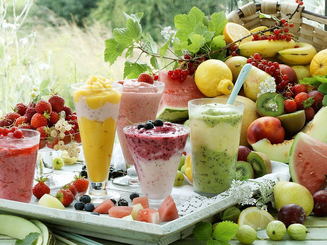 Five different fruit smoothies