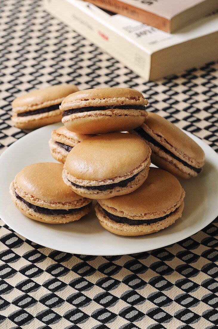 Coffee macarons with chocolate cream filling