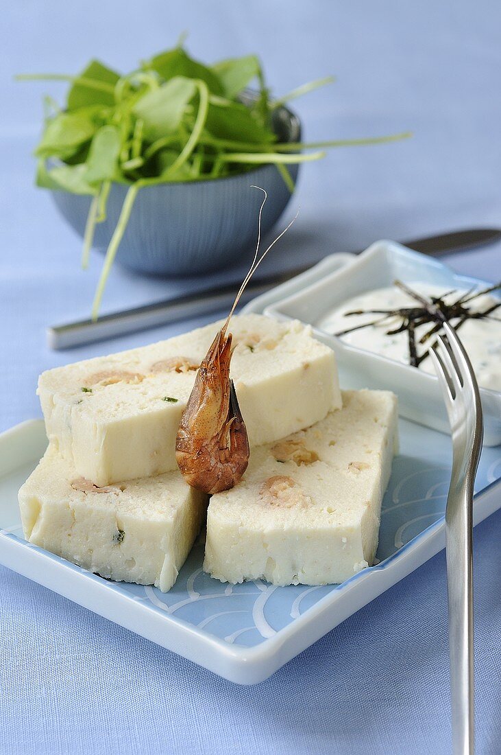 Hake terrine with prawns and wasabi cream