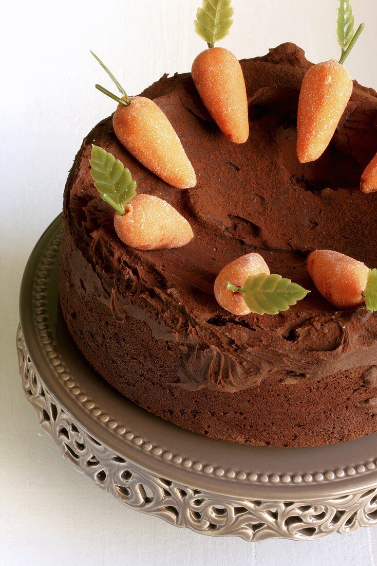 Chocolate cake with marzipan carrots