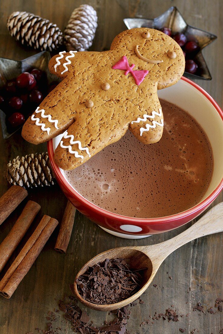 Gingerbread man on cup of cocoa (Christmas)