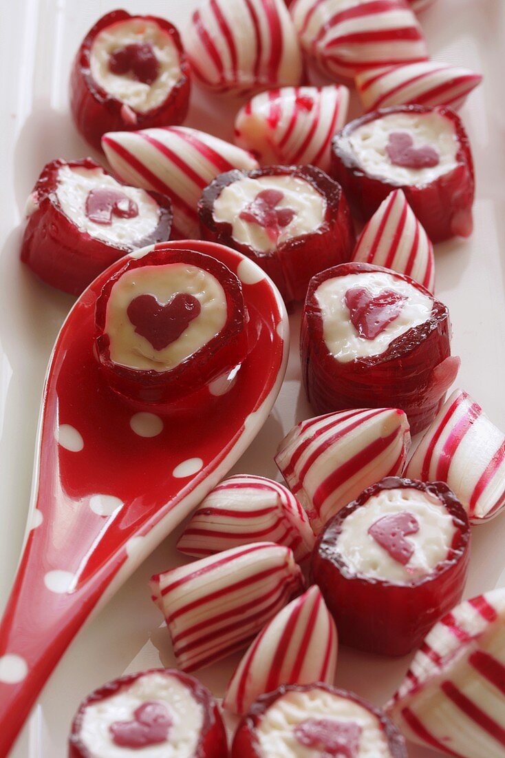 Assorted red and white peppermint sweets