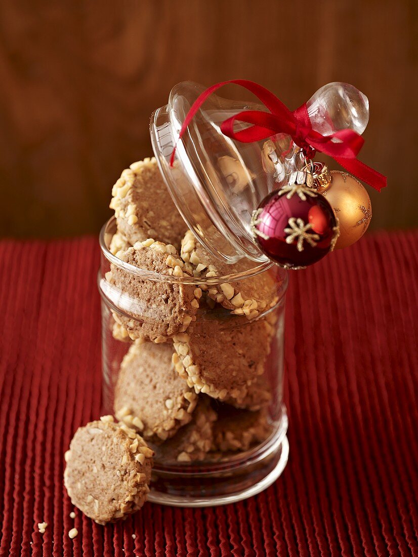 Hazelnut cookies in glass jar (for Christmas)