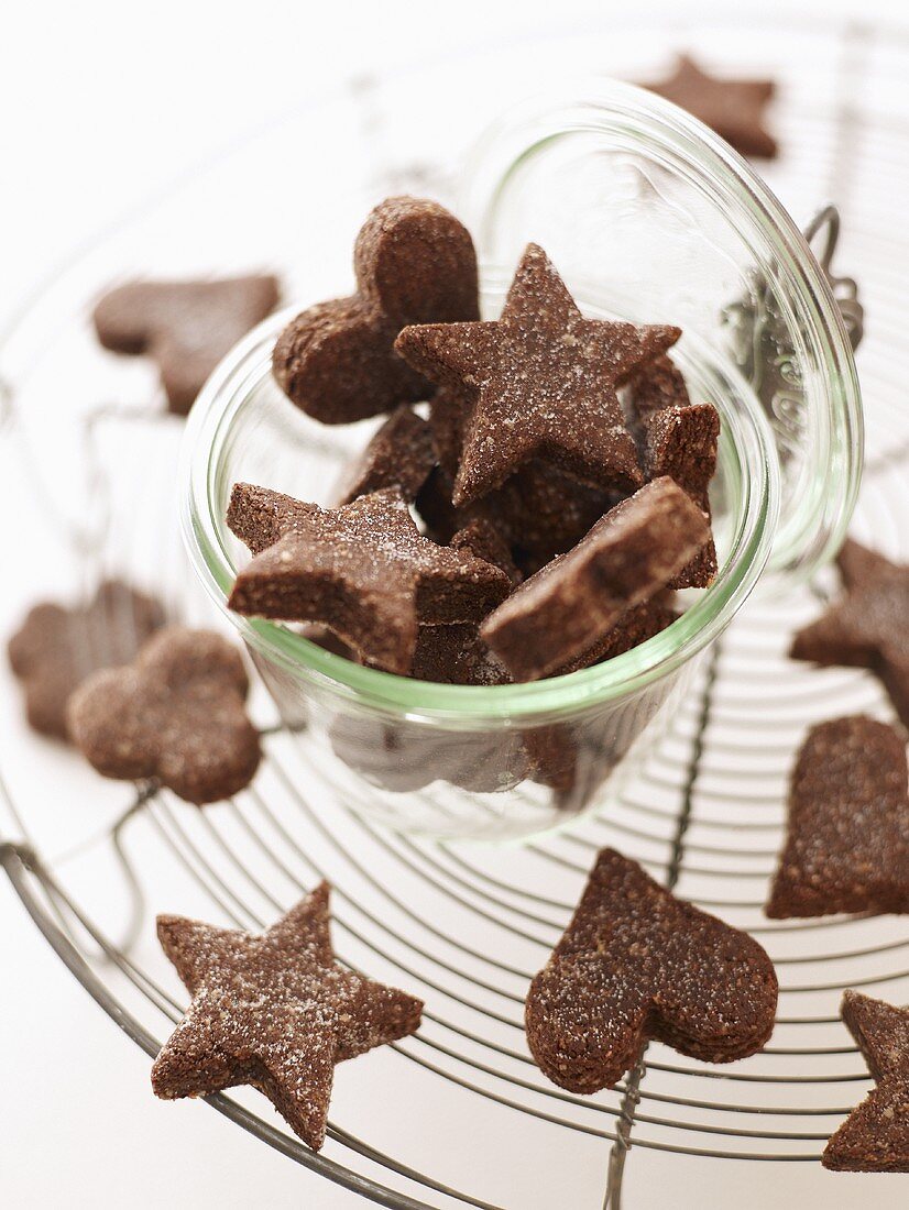 Heart- and star-shaped chocolate biscuits