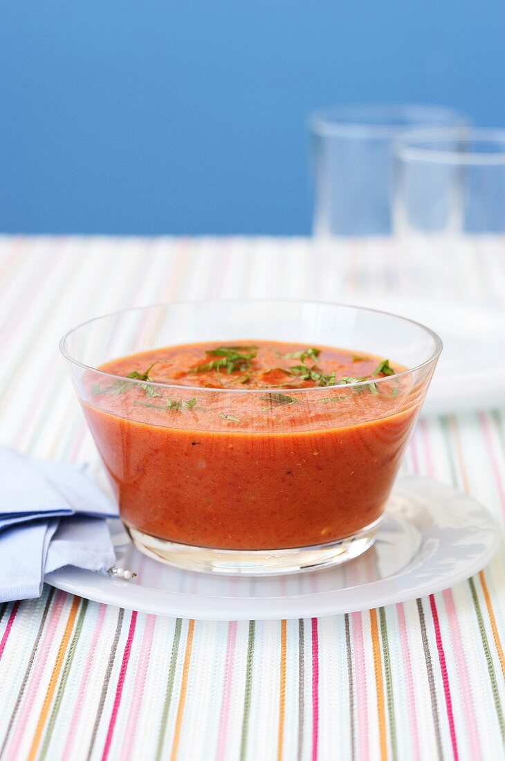 Gazpacho in glass dish