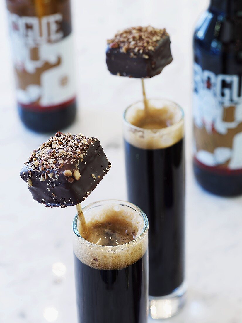 Root beer floats with chocolates