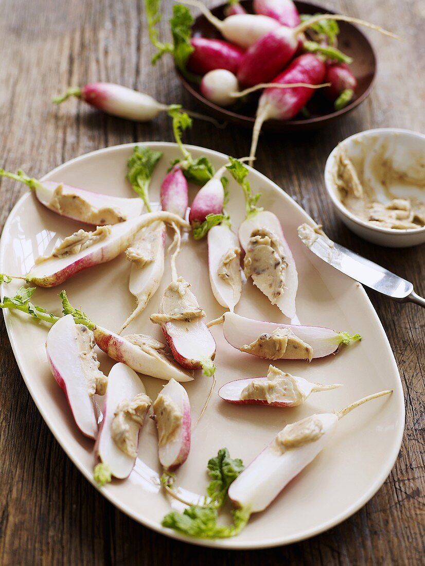 Radishes with anchovy butter