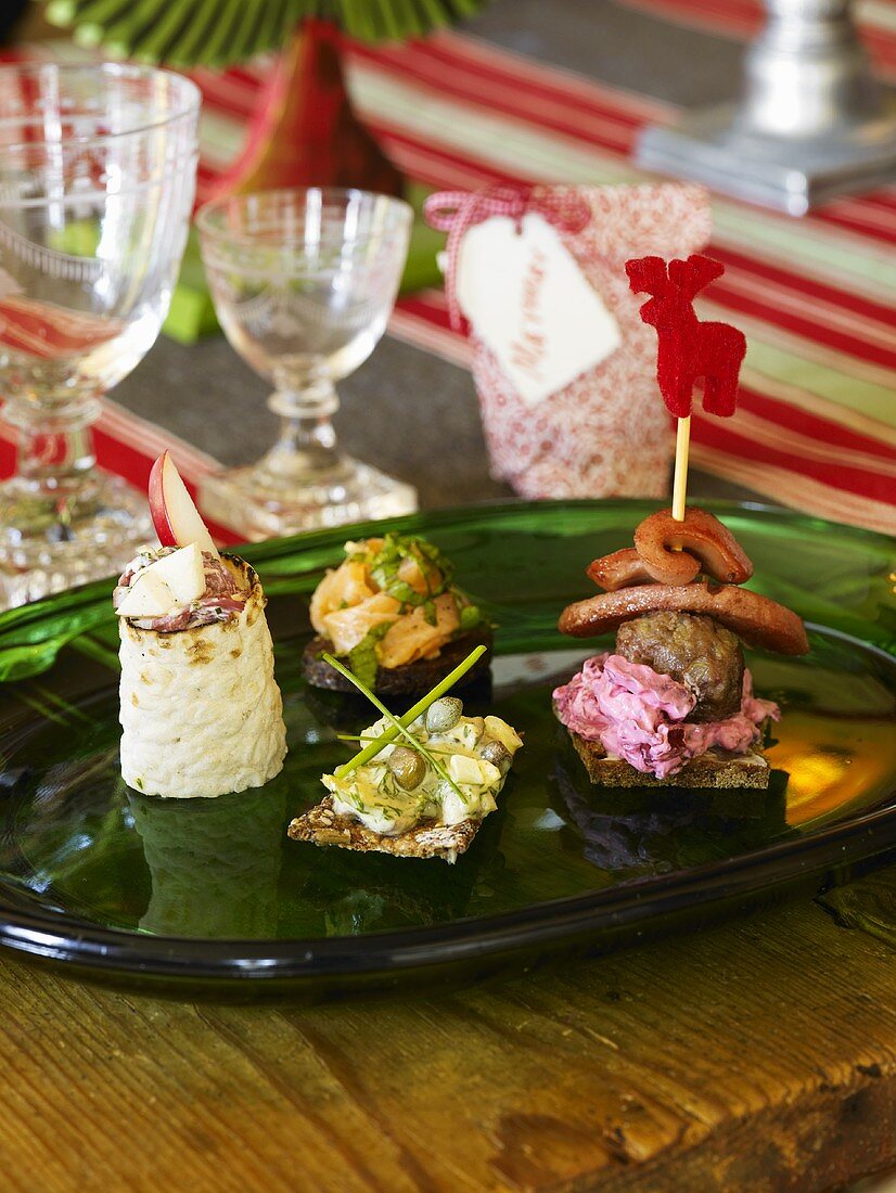 Assorted savoury appetisers for Christmas