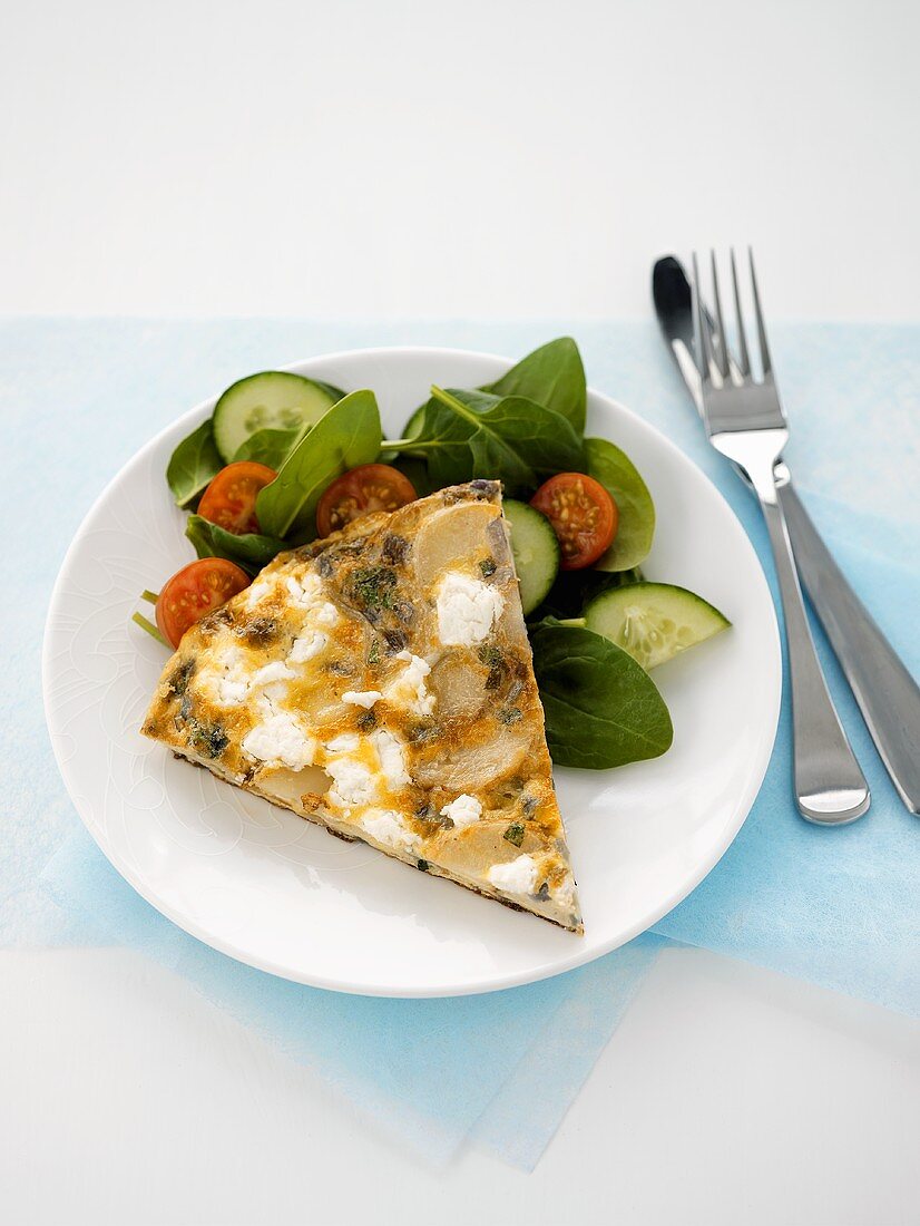 Potato and goat's cheese frittata with salad