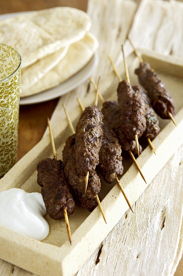 Grilled minced lamb kebabs